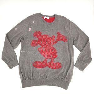 Disney Store Mickey Mouse Sweater Sweatshirt 2XL Men Grey Red FairIsle Christmas